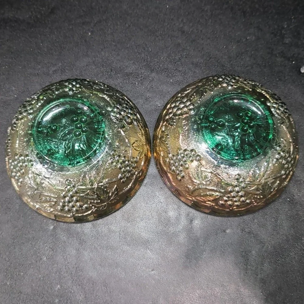 Imperial Glass Helios Carnival Bowls, Set of 2, Vintage Leaf‎ & Grape Pattern